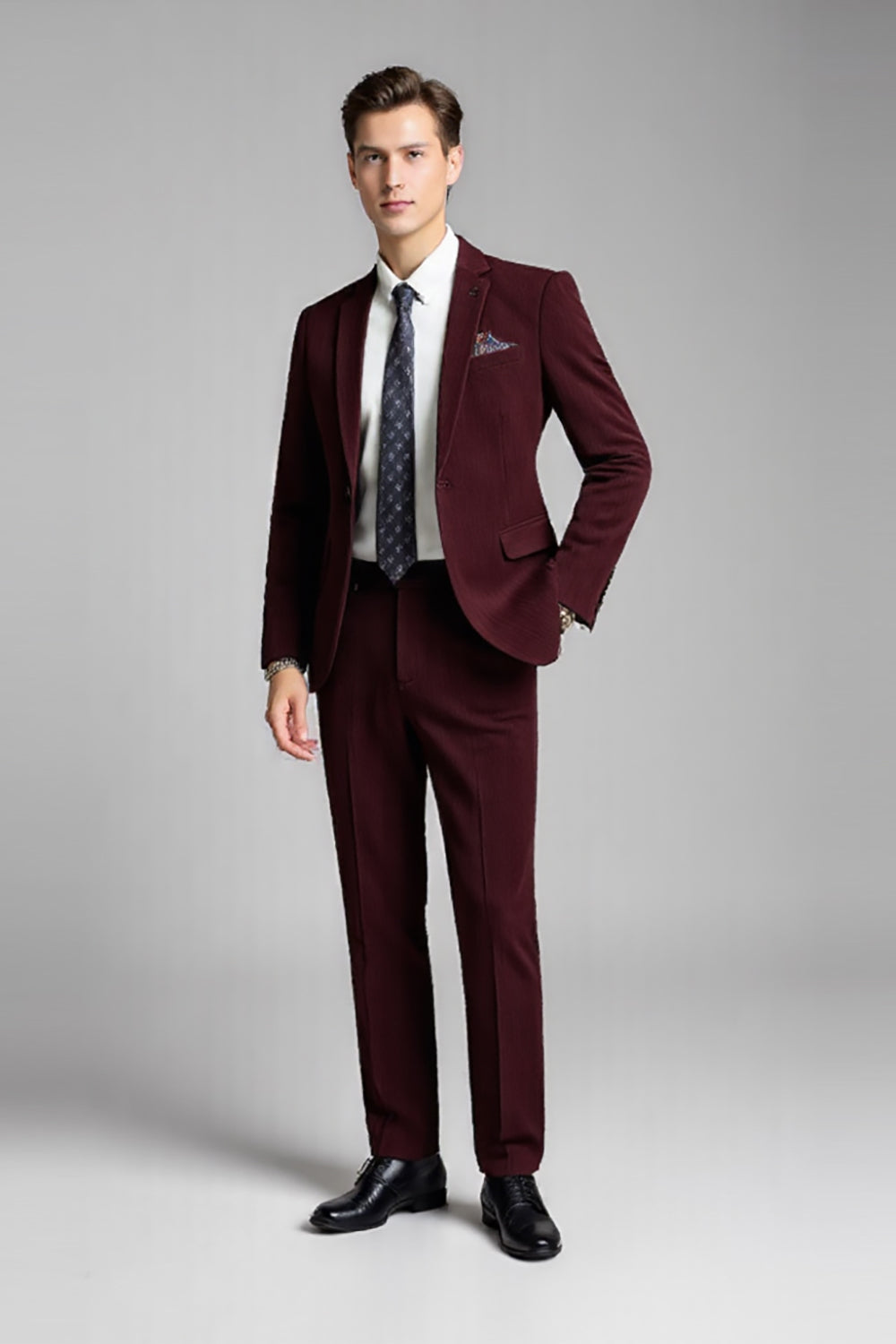 Burgundy 2 stykker Notched revers Mænds dragter