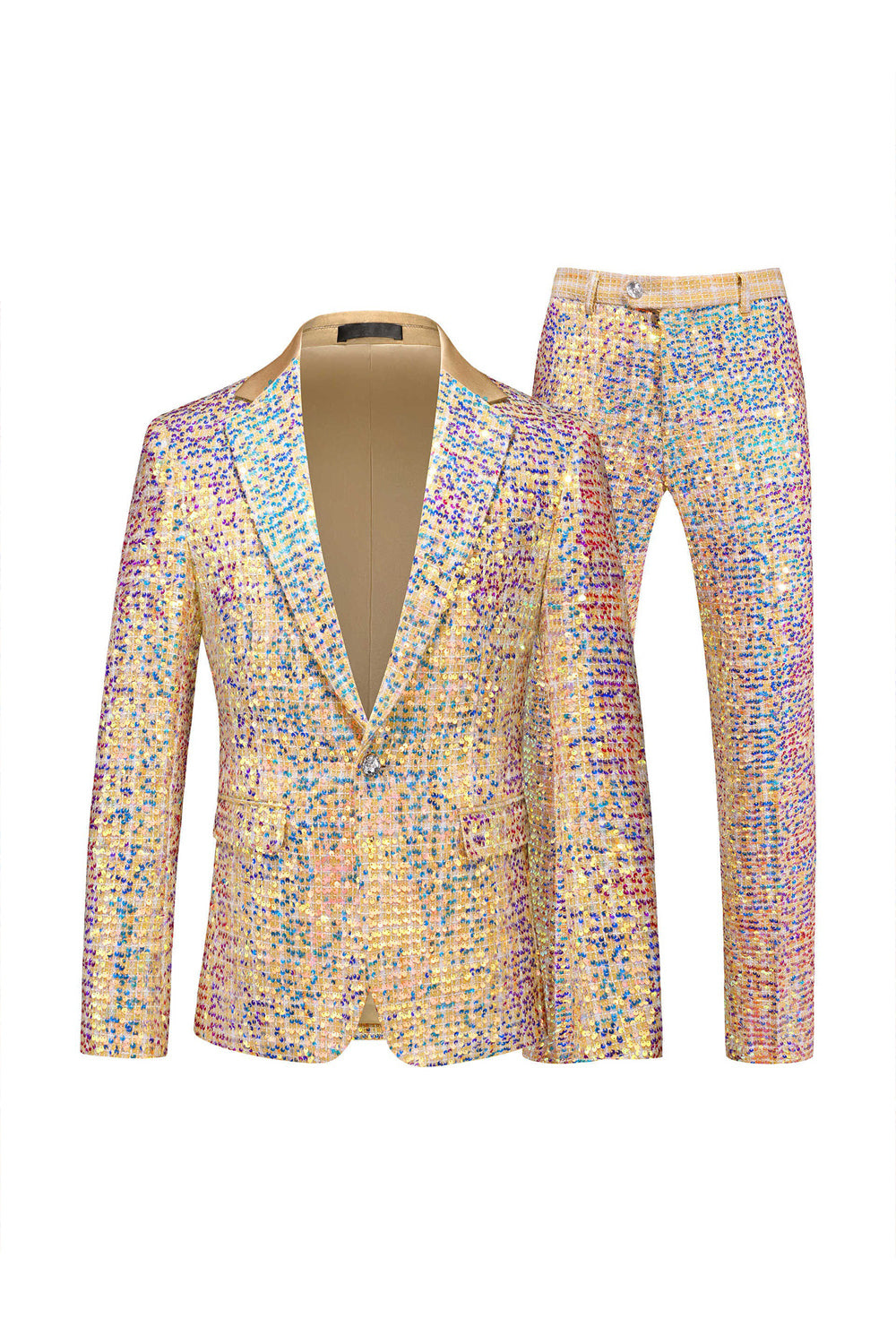 Champagne Paillet Enkeltradet Haket Revers Trykt 2 stykker Mænds Galladragter