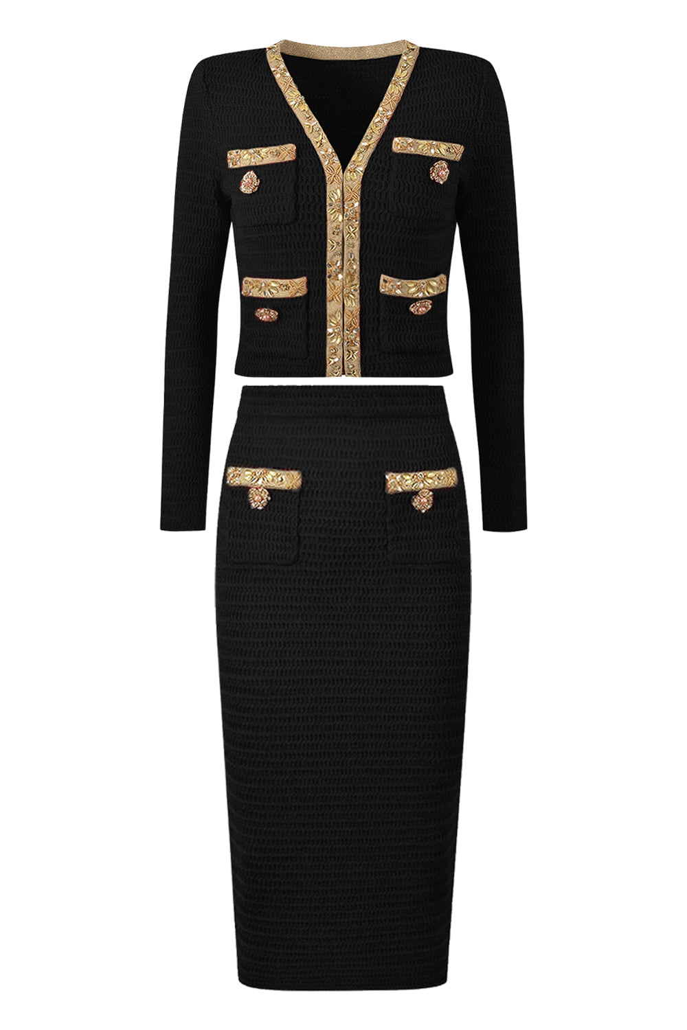 Sort 2-delt Kvinder Jakkesæt med Rhinsten