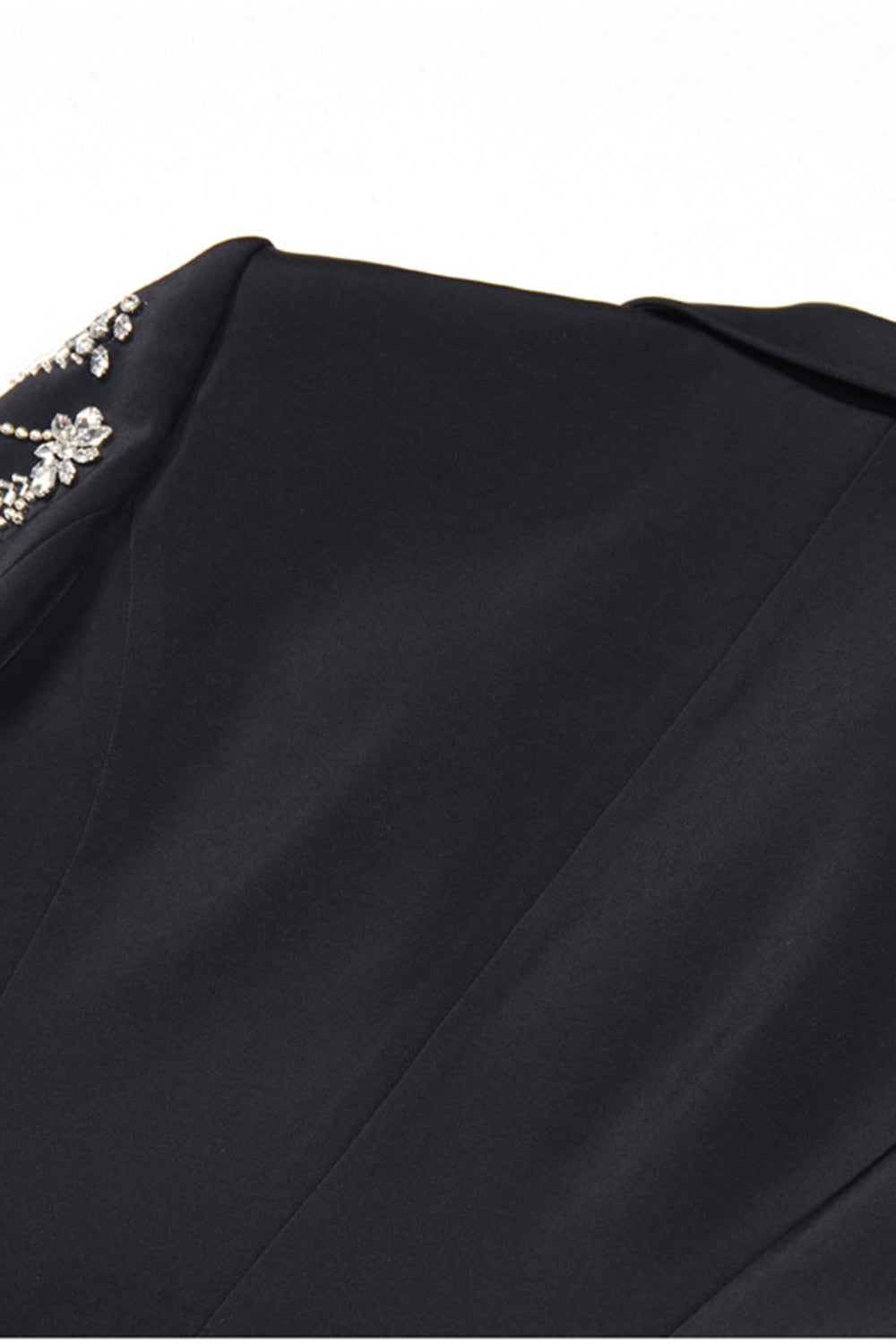 Glitrende sort Peak revers enkeltradet kvinder bal blazer med rhinsten