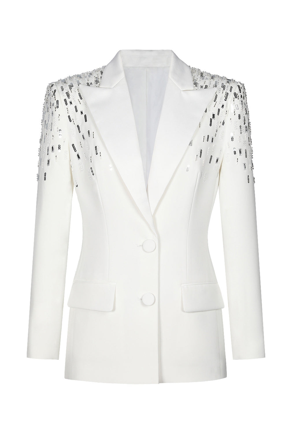 White Peak revers Single Breasted Kvinder Prom Blazer med pailletter