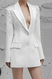 White Peak revers Single Breasted Kvinder Prom Blazer med pailletter
