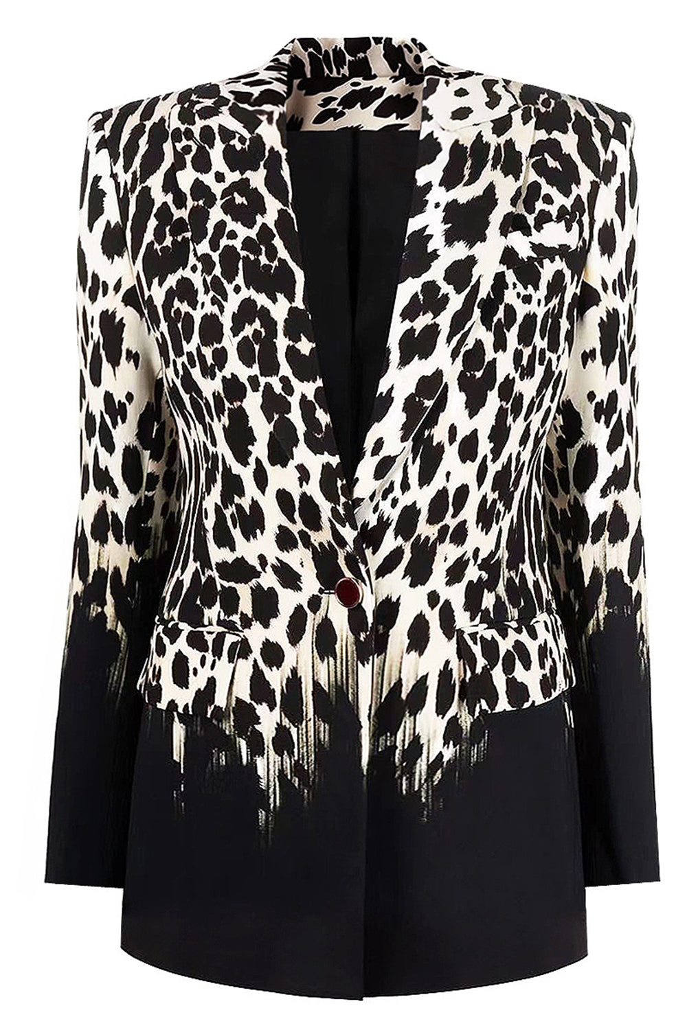 Sort Leopard Print Satin Peak revers Kvinder Prom Blazer