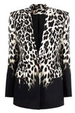 Sort Leopard Print Satin Peak revers Kvinder Prom Blazer