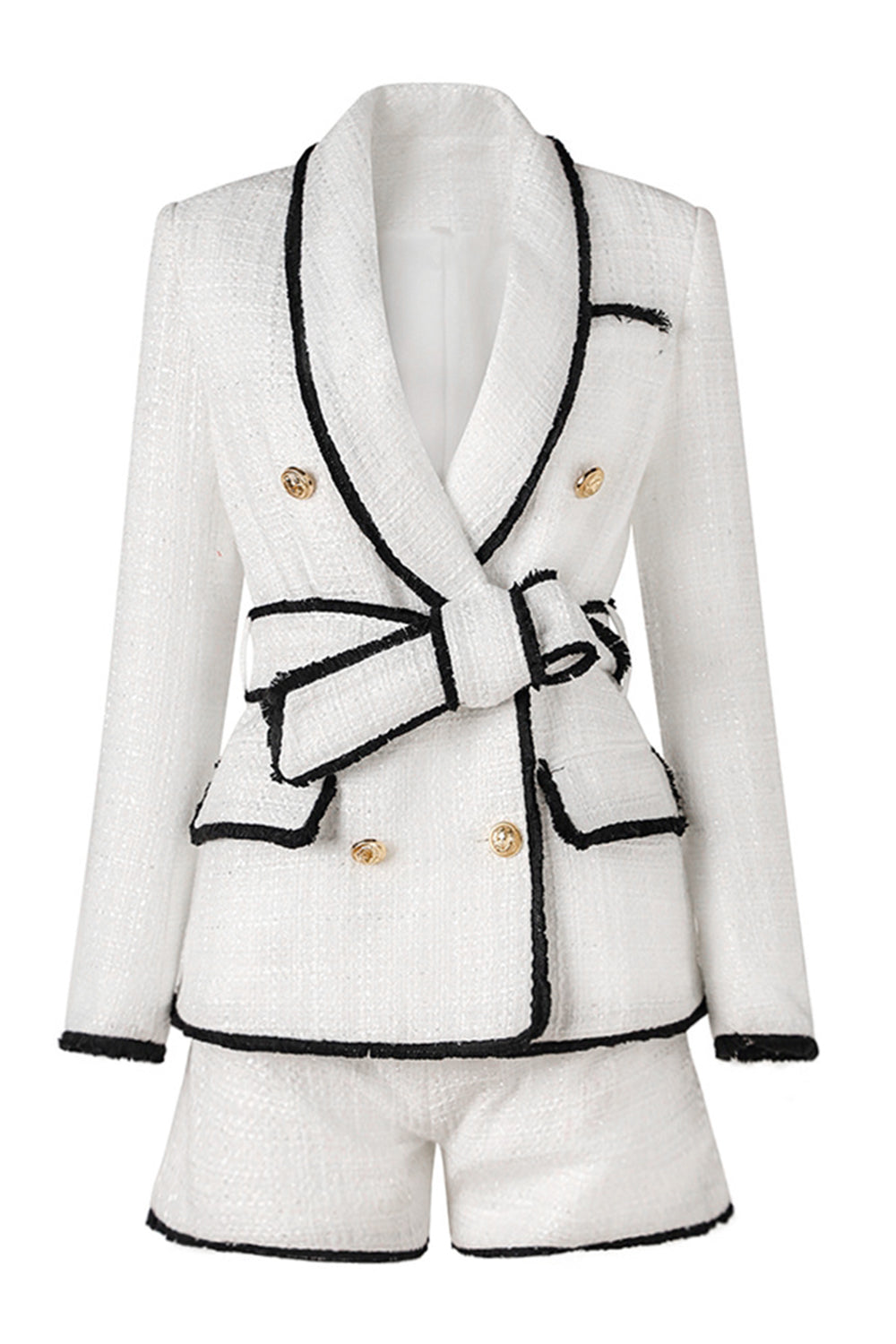 Hvid 2-delt sjal revers dobbeltradet kvinder galladragter