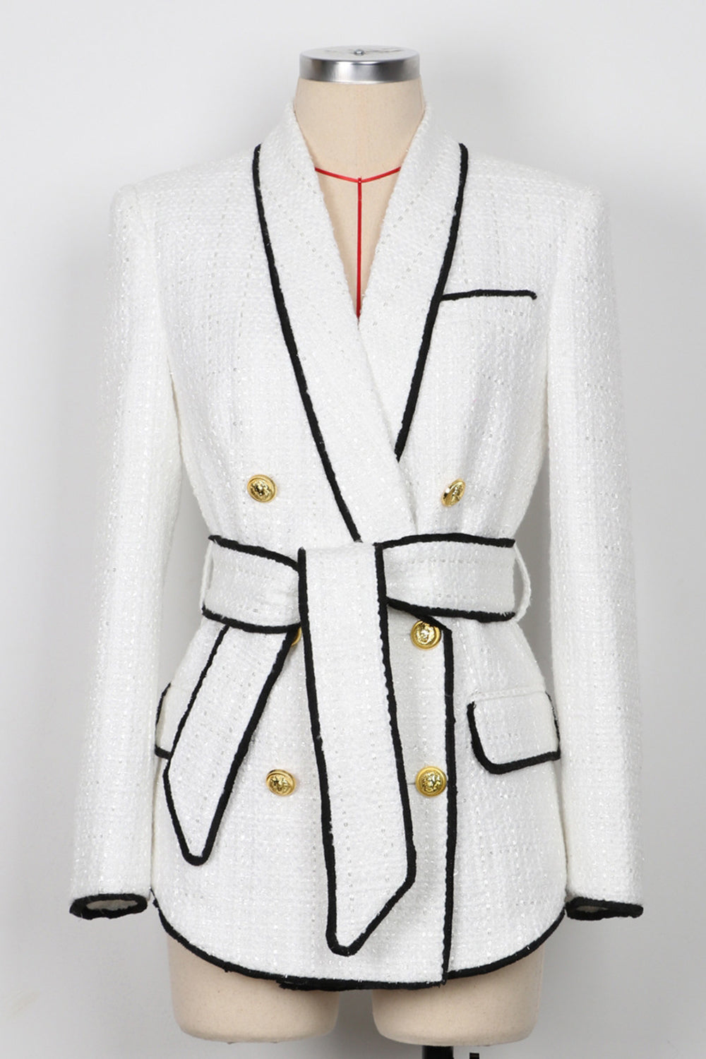 Hvid 2-delt sjal revers dobbeltradet kvinder galladragter