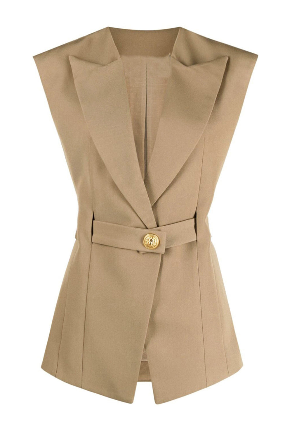 Hvid Peak revers ærmeløs Satin Kvinder Blazer