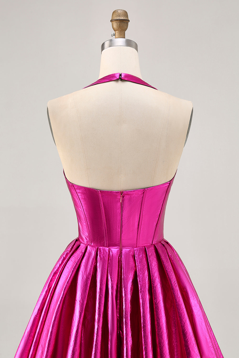 Metallisk Fuchsia Halter plisseret Homecoming kjole