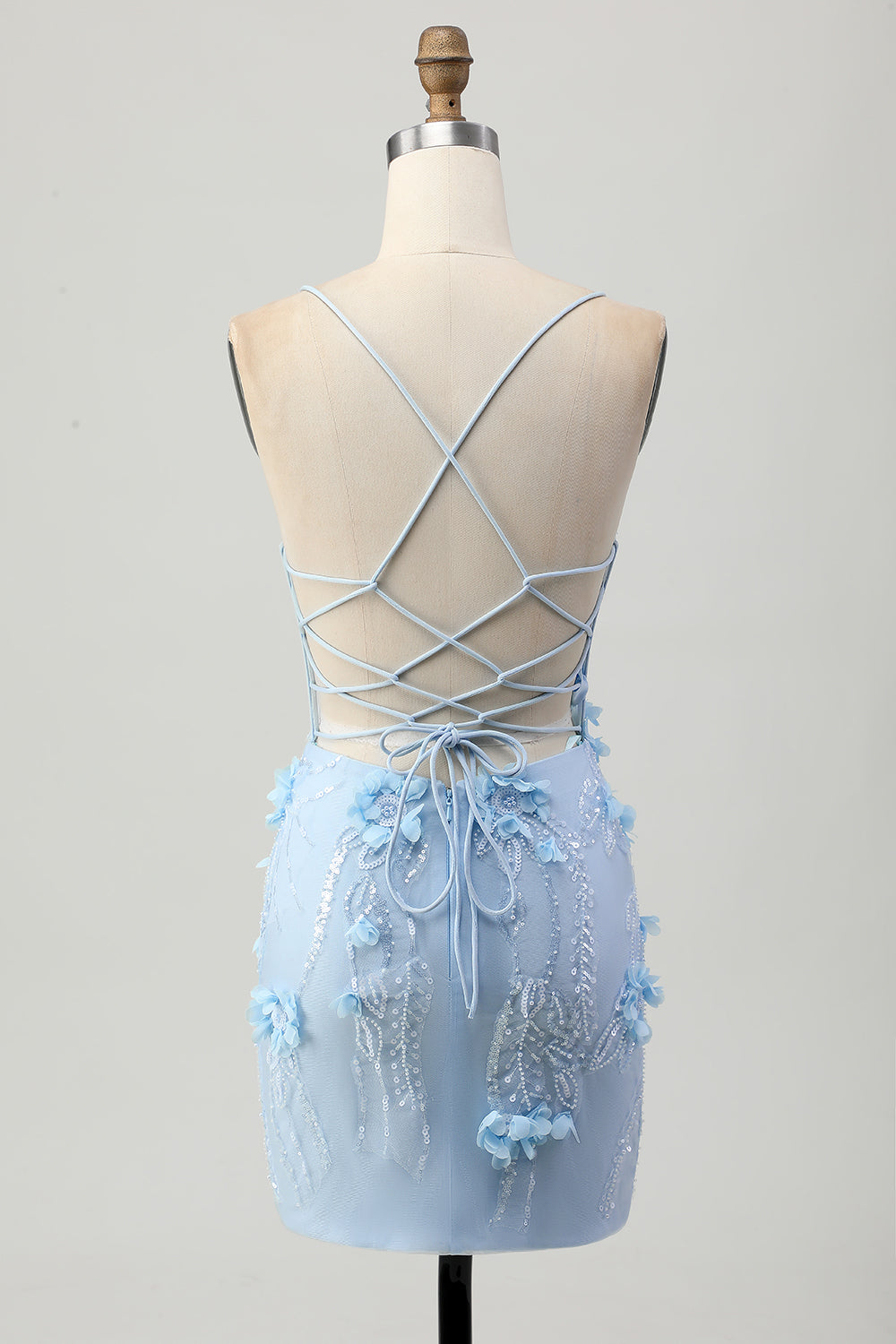 Blå Bodycon Korset Pailletter Kort Homecoming Kjole med 3D Blomster