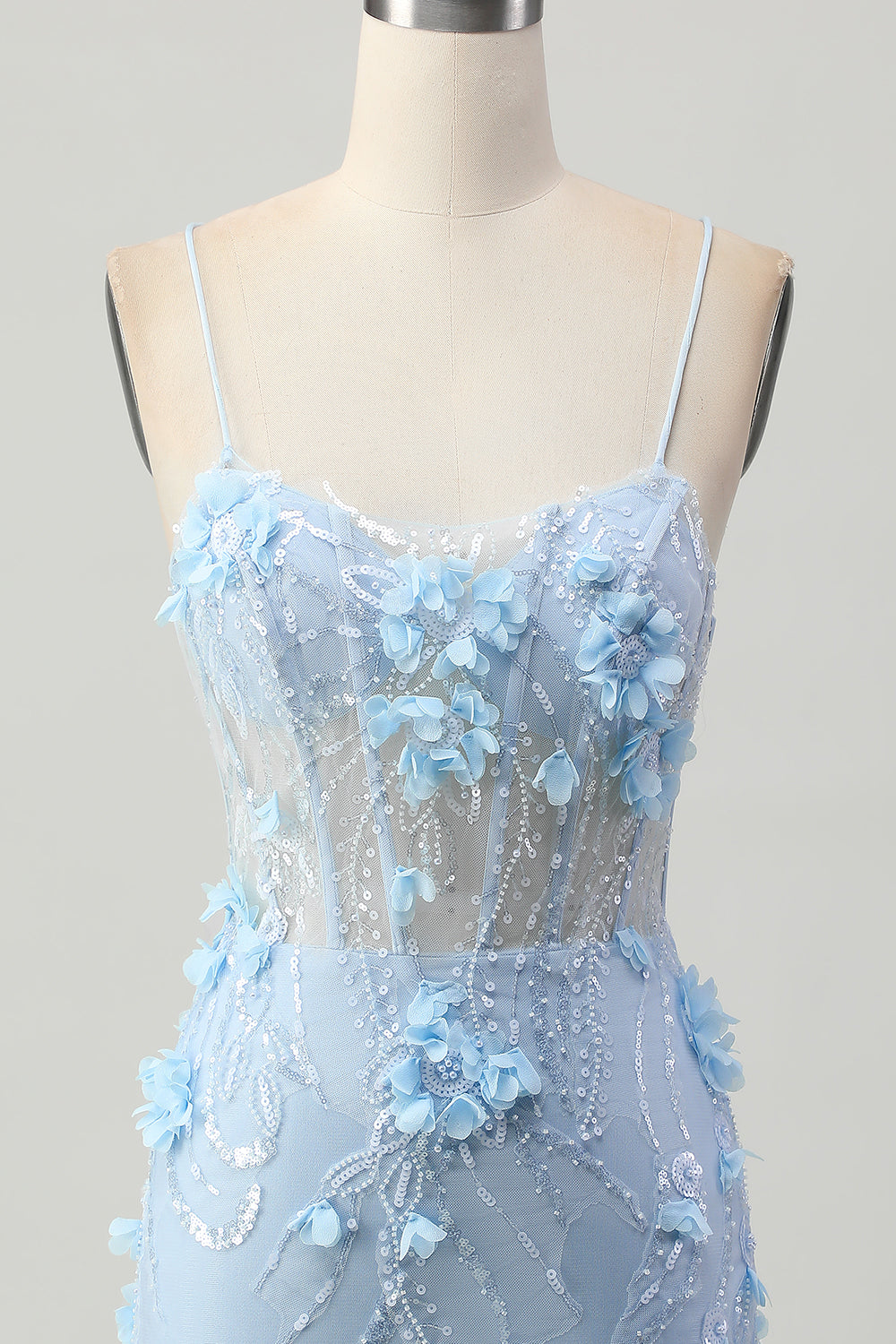 Blå Bodycon Korset Pailletter Kort Homecoming Kjole med 3D Blomster
