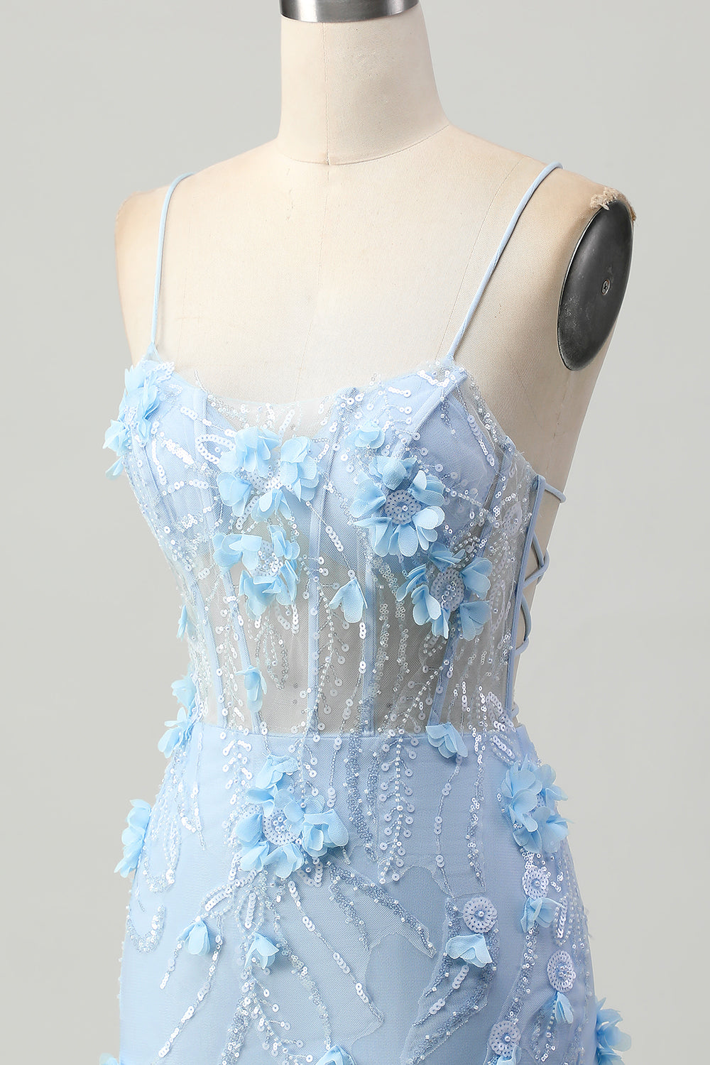 Blå Bodycon Korset Pailletter Kort Homecoming Kjole med 3D Blomster