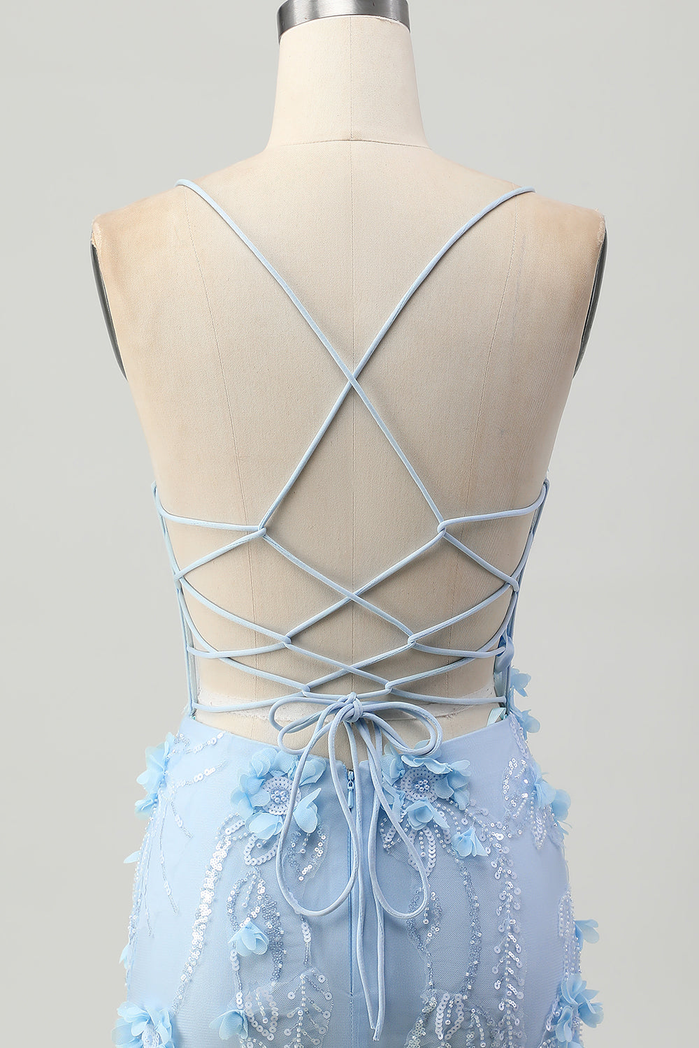 Blå Bodycon Korset Pailletter Kort Homecoming Kjole med 3D Blomster