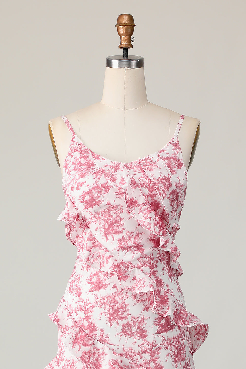 rødme blomst skede spaghetti stropper flæsede lang brudegæst kjole med slids