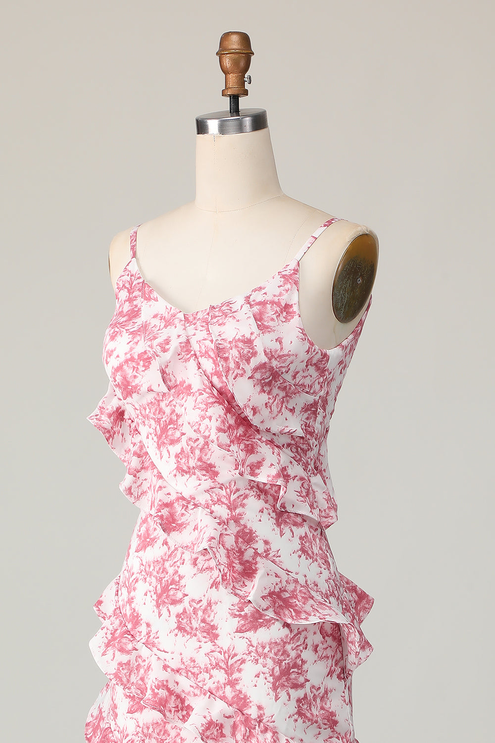 rødme blomst skede spaghetti stropper flæsede lang brudegæst kjole med slids