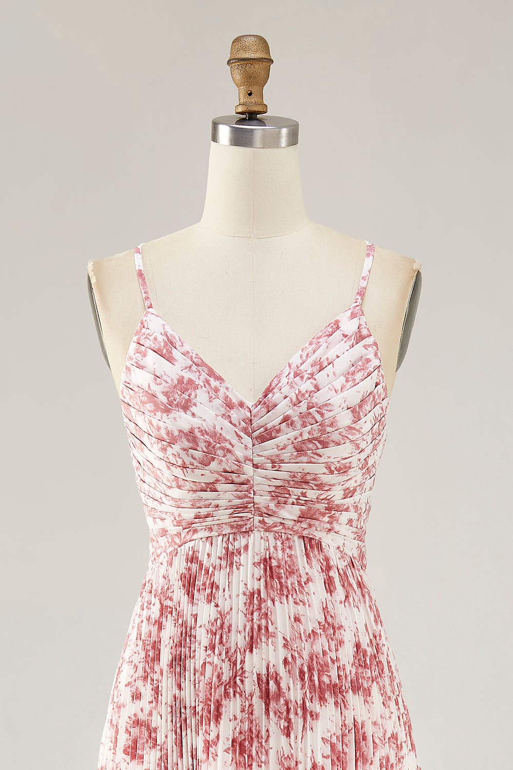 Blush Blomst Plisseret A Line Spaghetti Stropper Brudegæst Kjole