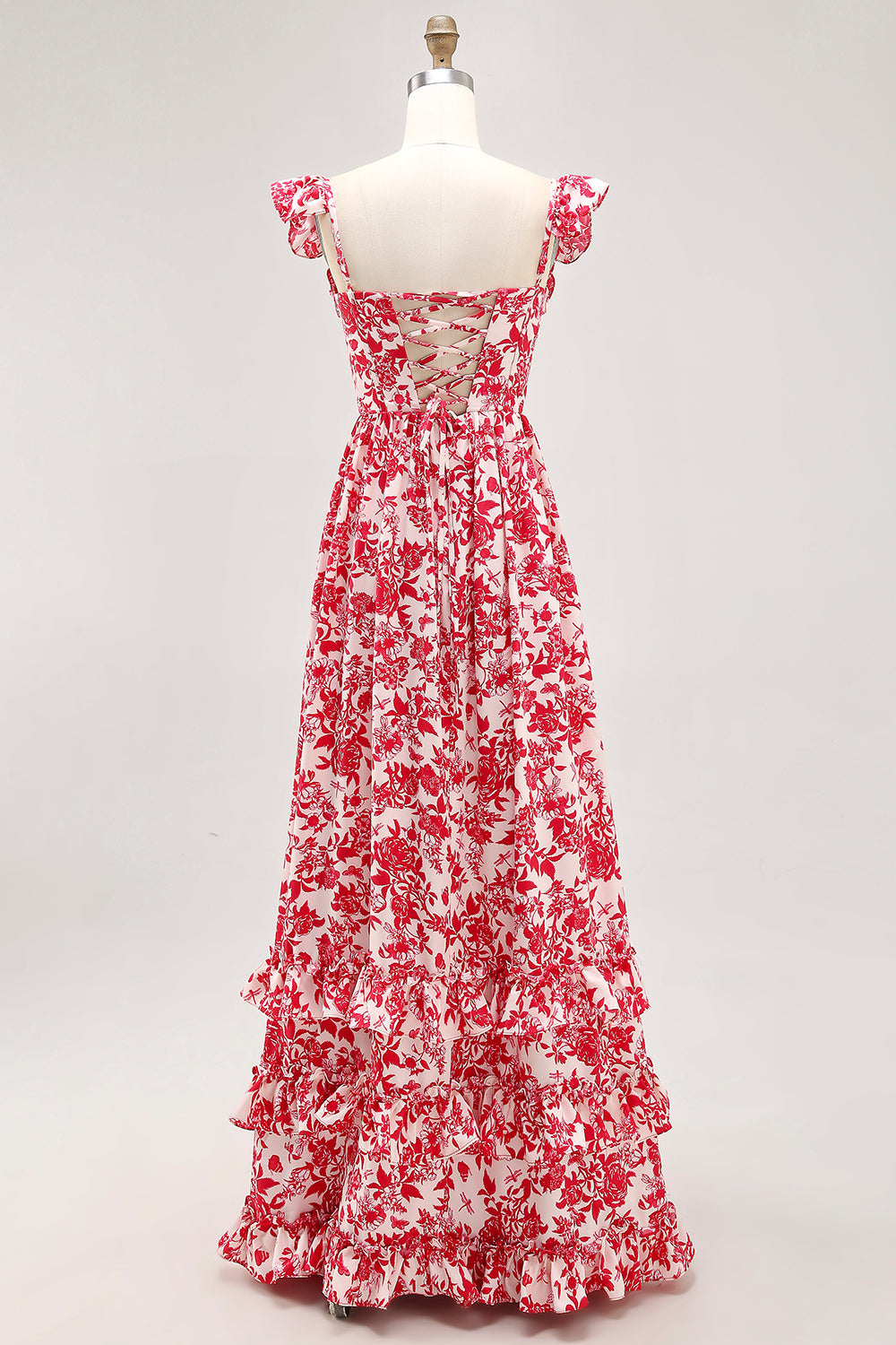 Off The Shoulder Ruffled Trykt Blå Brudegæst Kjole med Slids