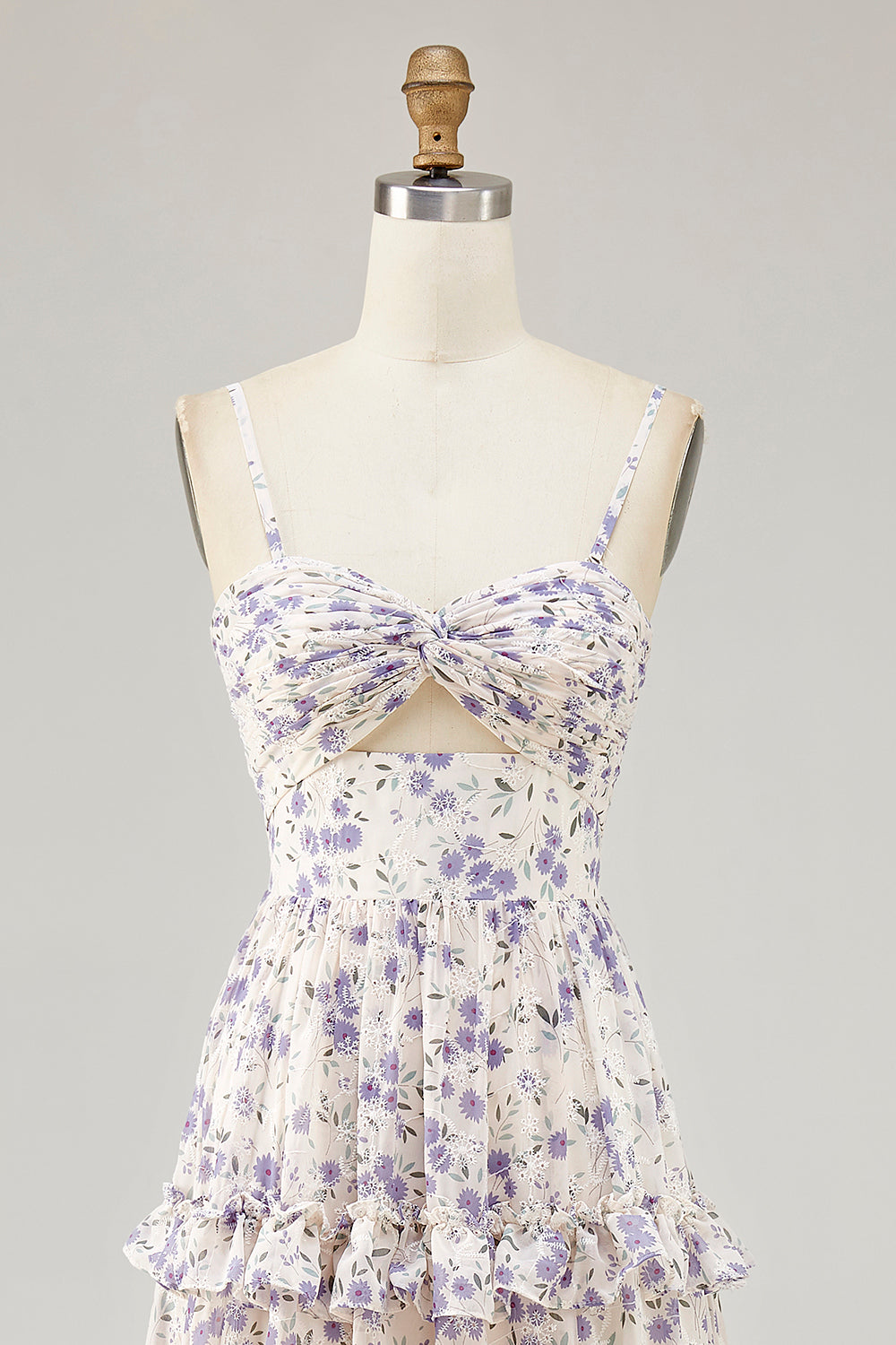 Lilla blomst trykt en linje udskåret brudegæstekjole med slids