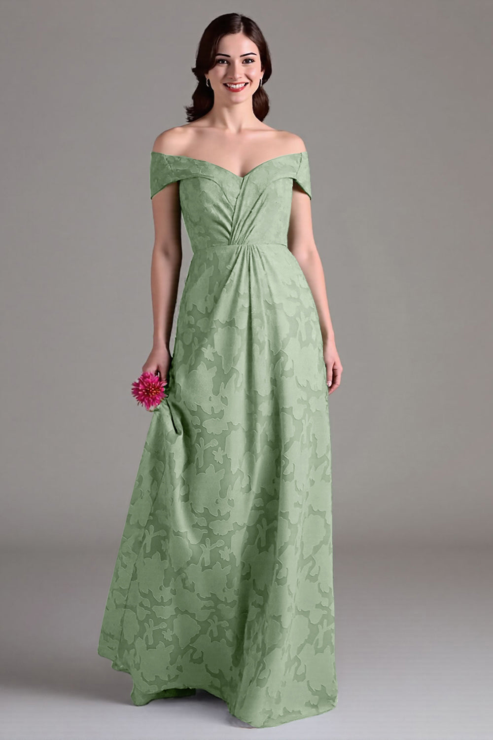 Eukalyptus A-linje Off The Shoulder Lang brudepigekjole