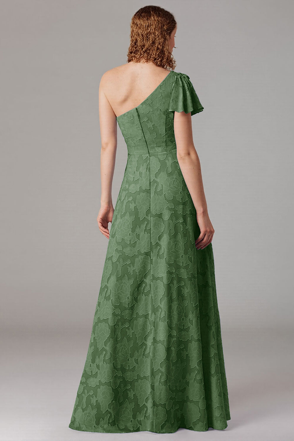 Støvet blå A-linje En skulder brudepige kjole med slids