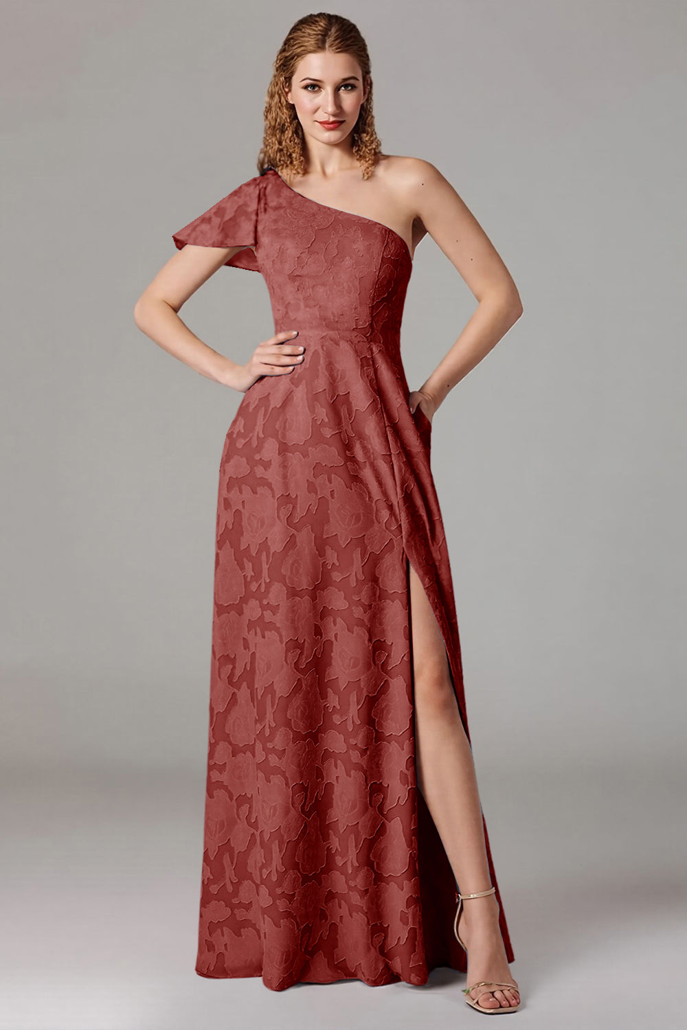 Støvet blå A-linje En skulder brudepige kjole med slids