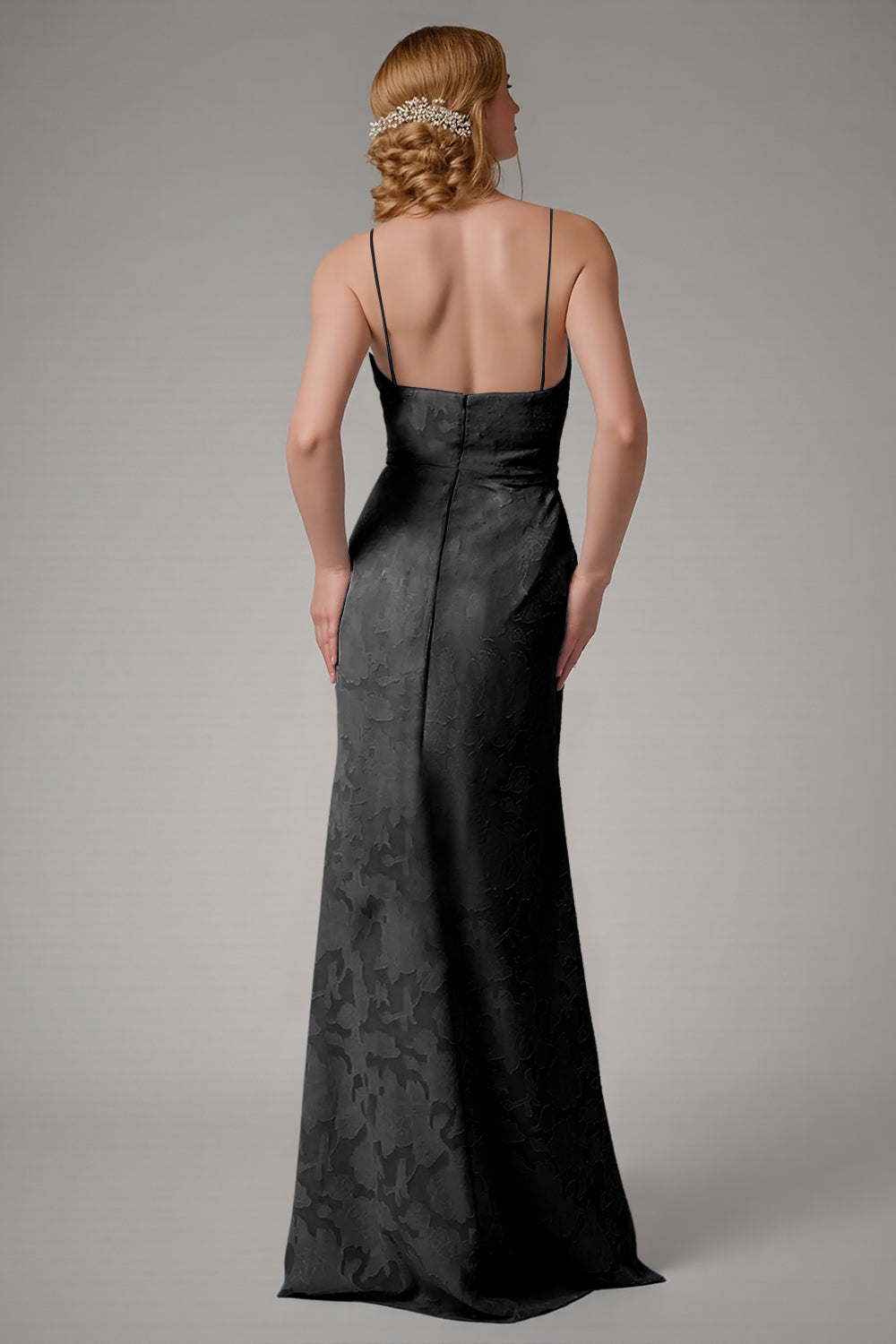 Støvet blå kappe Spaghetti stropper brudepige kjole med slids