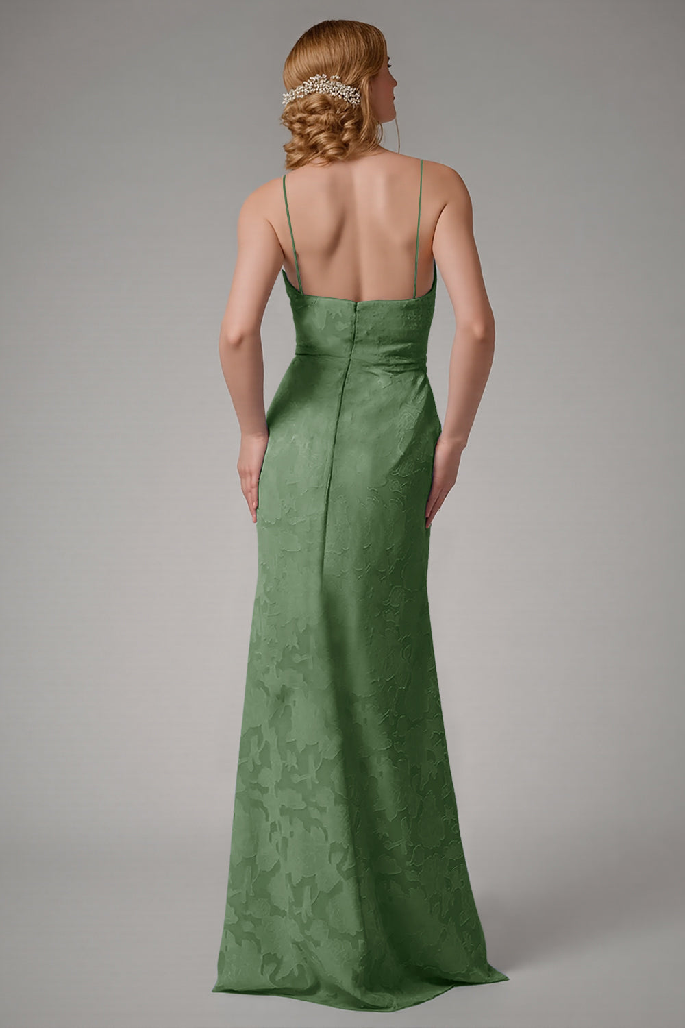 Støvet blå kappe Spaghetti stropper brudepige kjole med slids