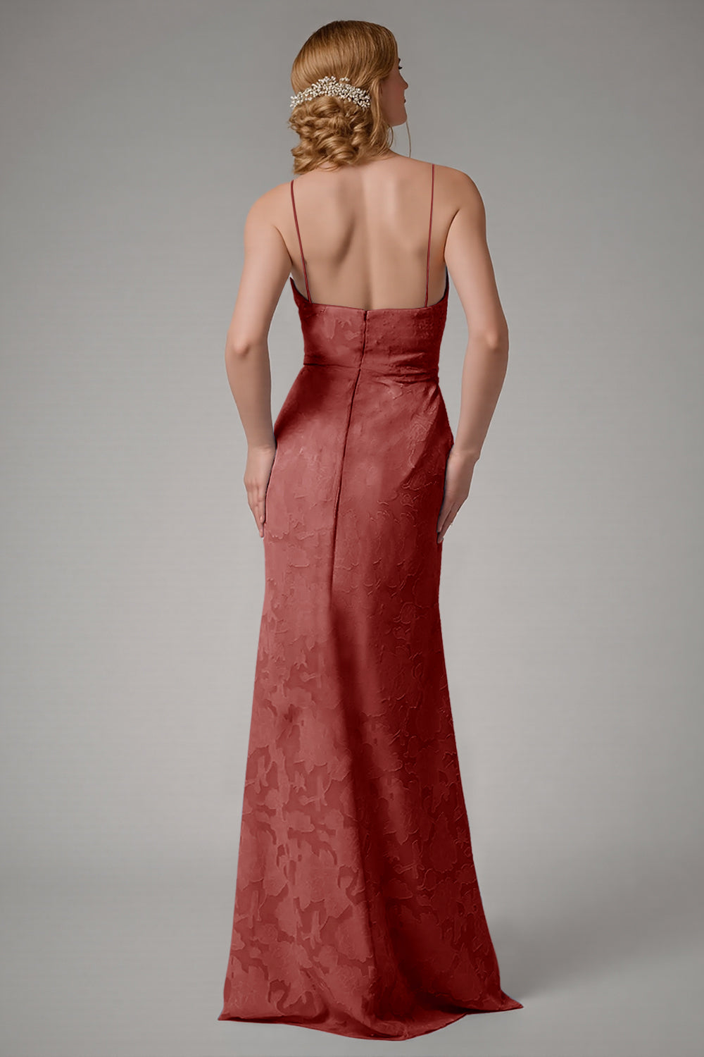 Støvet blå kappe Spaghetti stropper brudepige kjole med slids