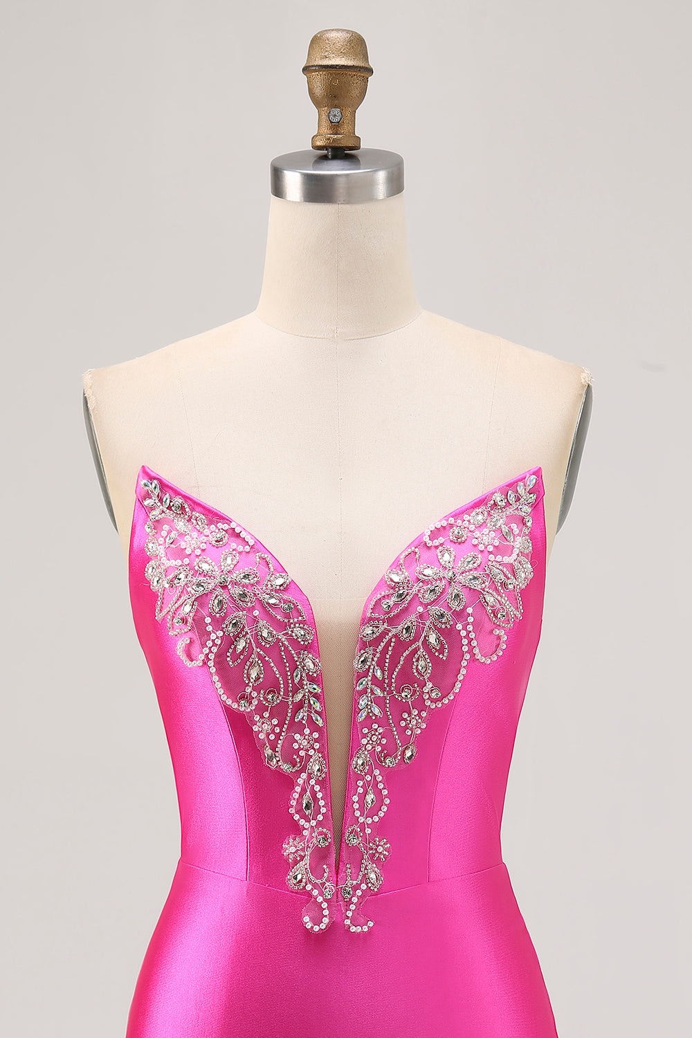 Fuchsia Stropløs Beaded Bodycon Homecoming Kjole med Slids