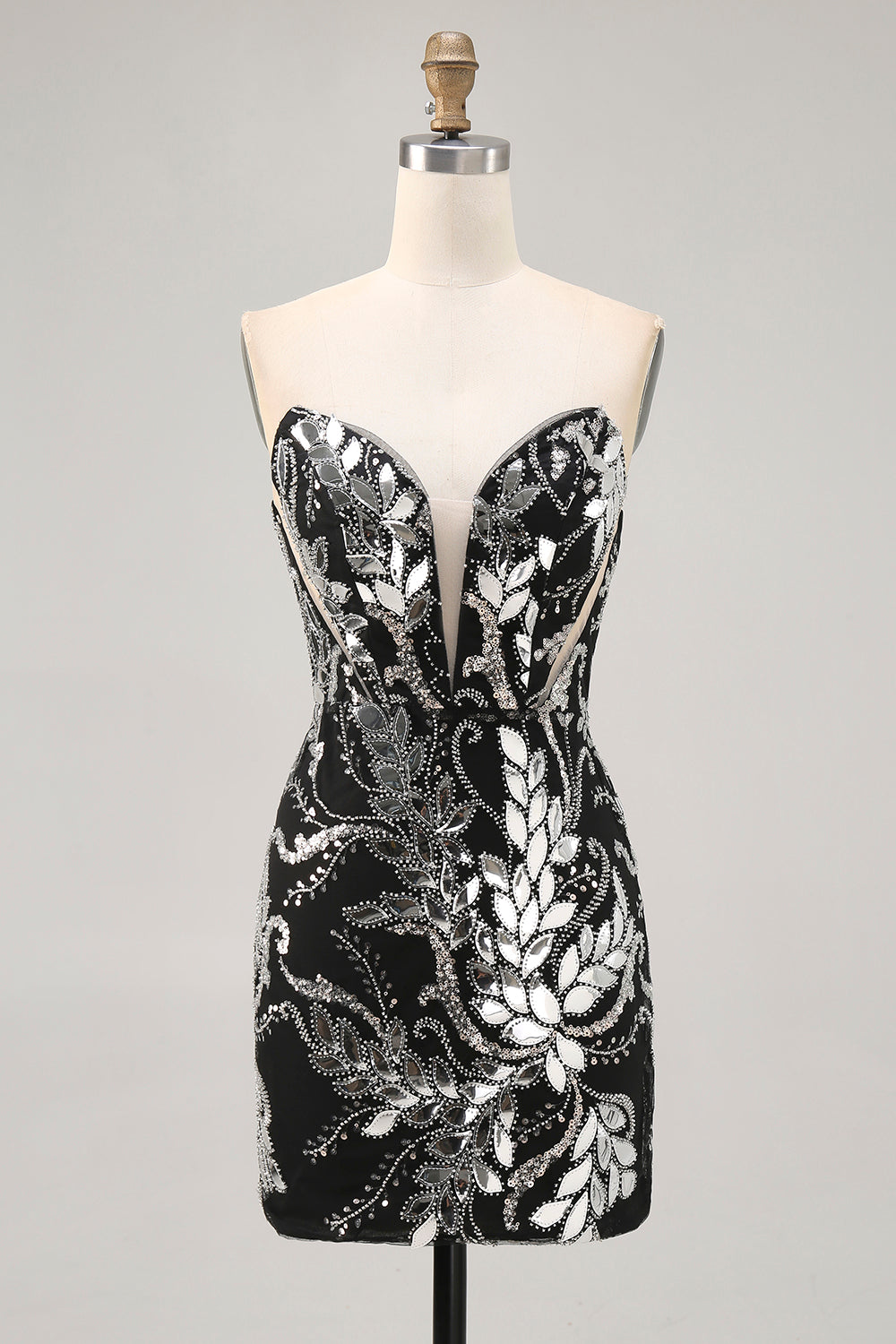Glitrende Sort Bodycon Pailletter Kort Homecoming Kjole med Perlebesat