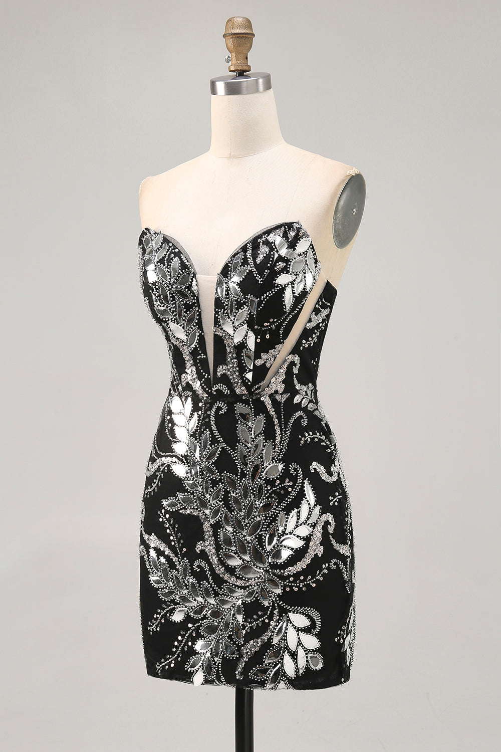 Glitrende Sort Bodycon Pailletter Kort Homecoming Kjole med Perlebesat