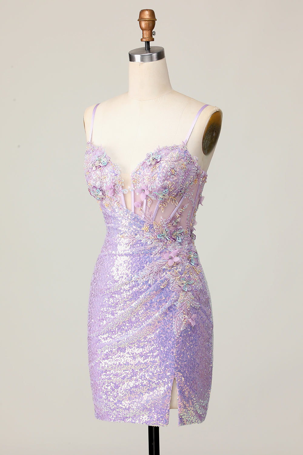 Glitrende Lilla Bodycon Korset Pailletter Homecoming Kjole med 3D Blomster