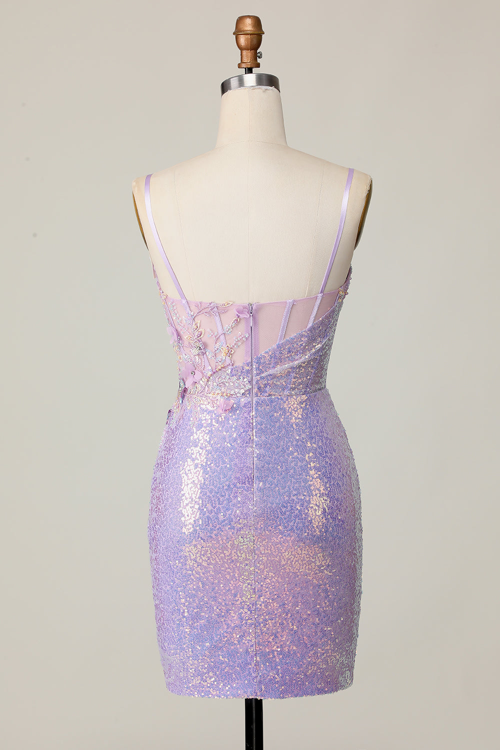 Glitrende Lilla Bodycon Korset Pailletter Homecoming Kjole med 3D Blomster