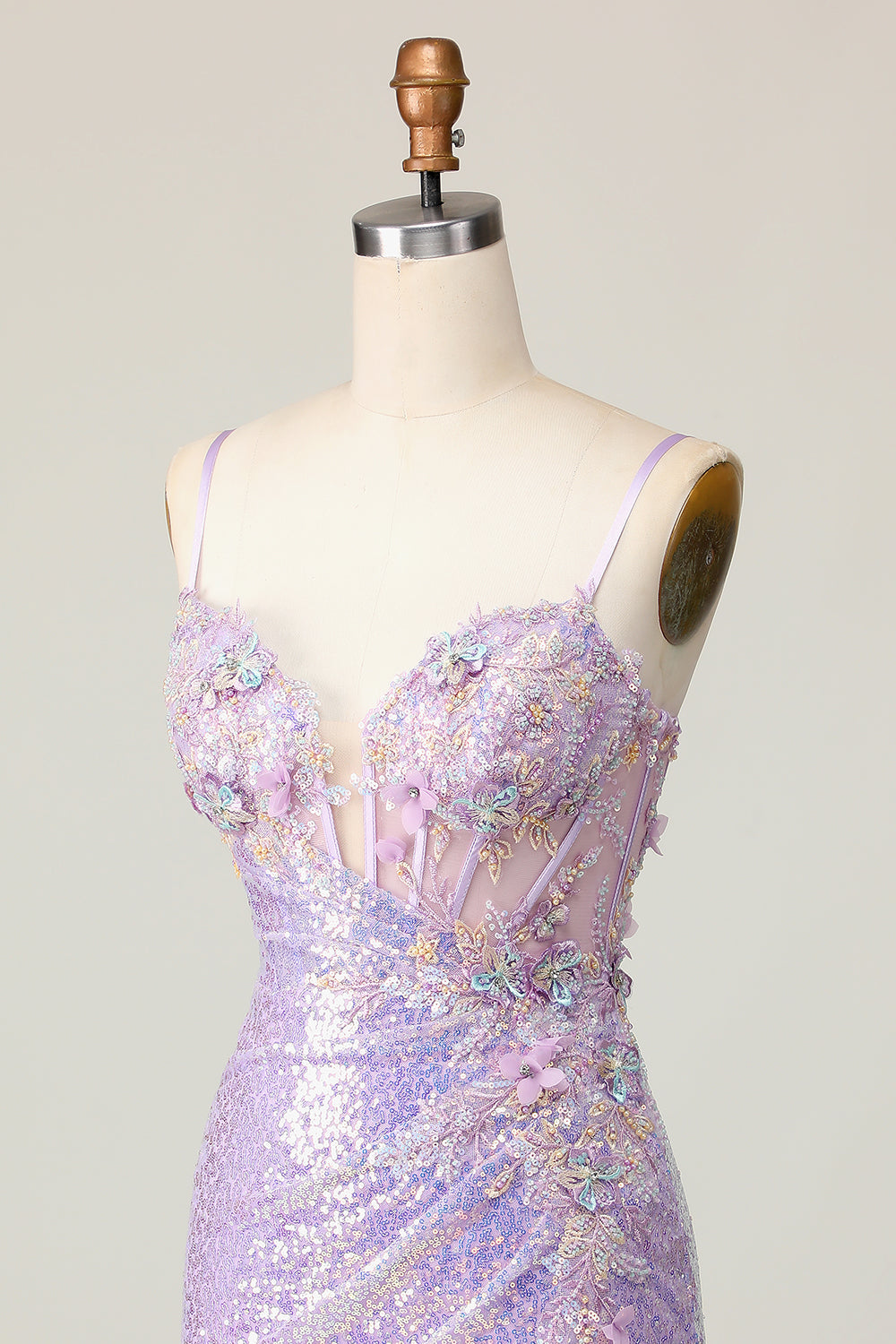 Glitrende Lilla Bodycon Korset Pailletter Homecoming Kjole med 3D Blomster