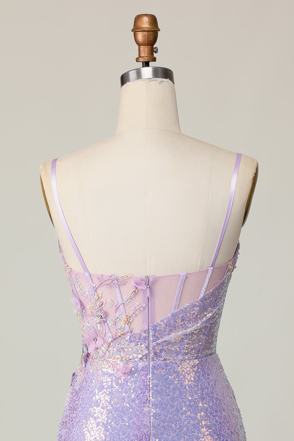 Glitrende Lilla Bodycon Korset Pailletter Homecoming Kjole med 3D Blomster