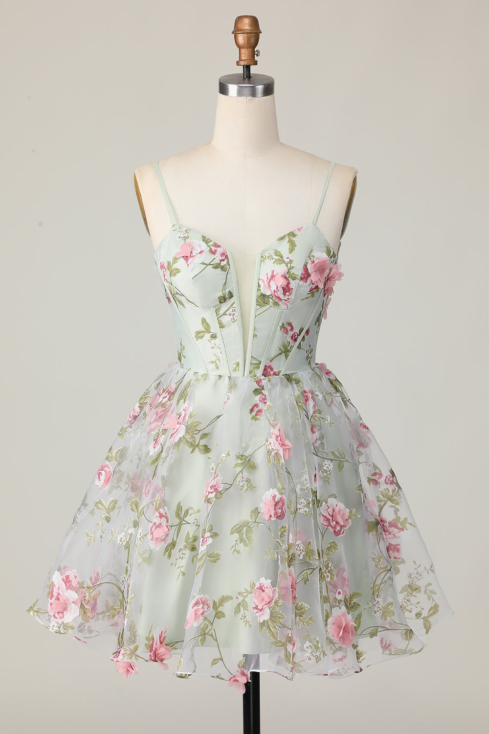 Sage Flower A-Line Korset Homecoming Kjole med Lace Up Tilbage