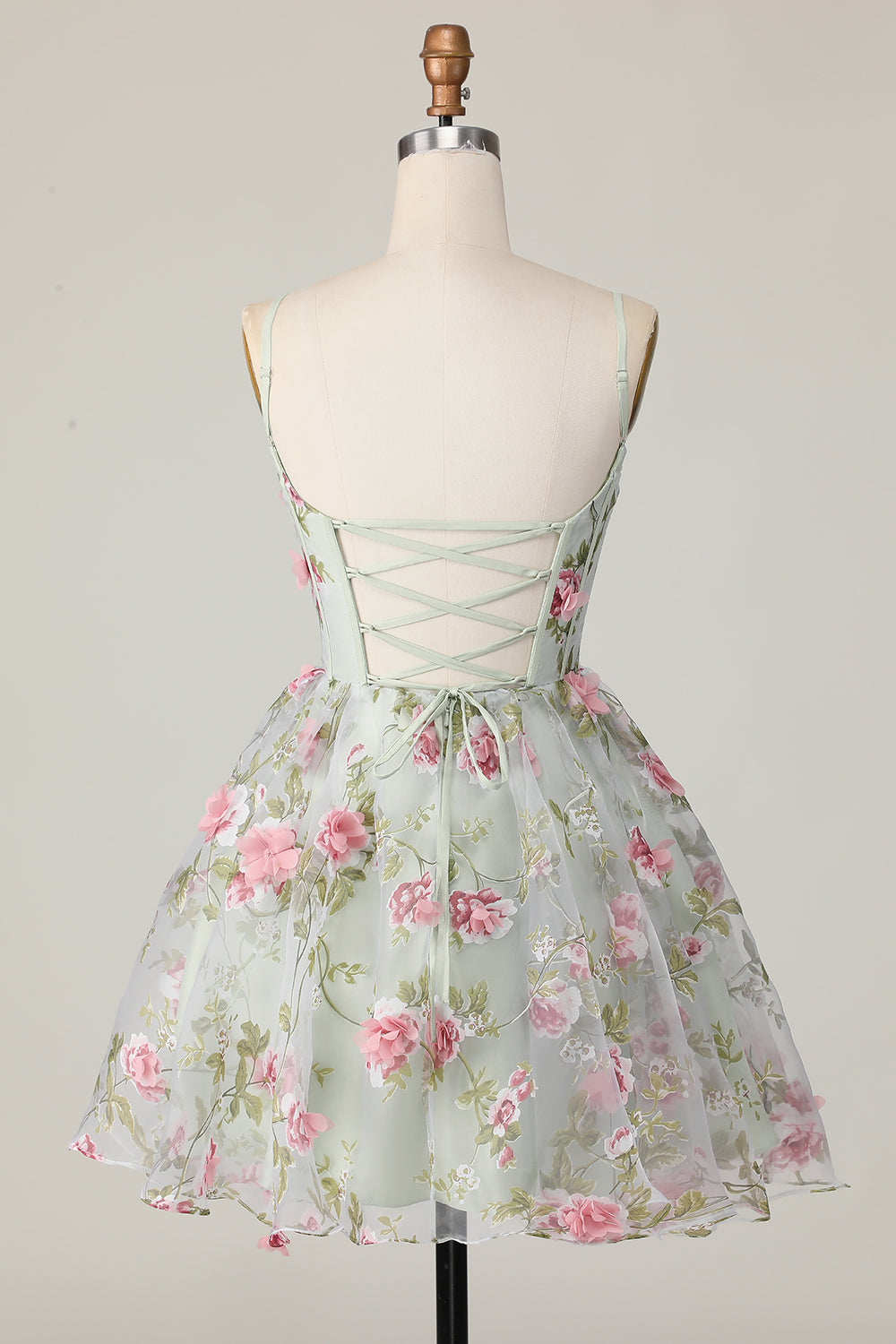 Sage Flower A-Line Korset Homecoming Kjole med Lace Up Tilbage