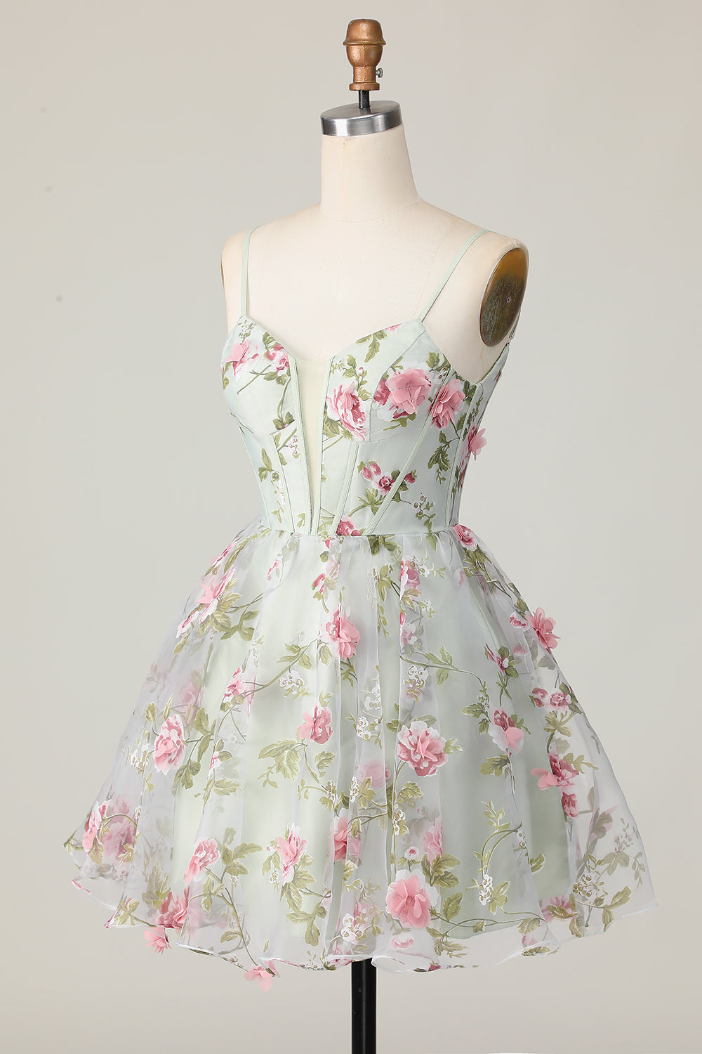 Sage Flower A-Line Korset Homecoming Kjole med Lace Up Tilbage