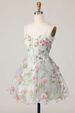 Sage Flower A-Line Korset Homecoming Kjole med Lace Up Tilbage