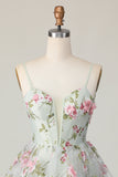 Sage Flower A-Line Korset Homecoming Kjole med Lace Up Tilbage