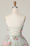 Sage Flower A-Line Korset Homecoming Kjole med Lace Up Tilbage