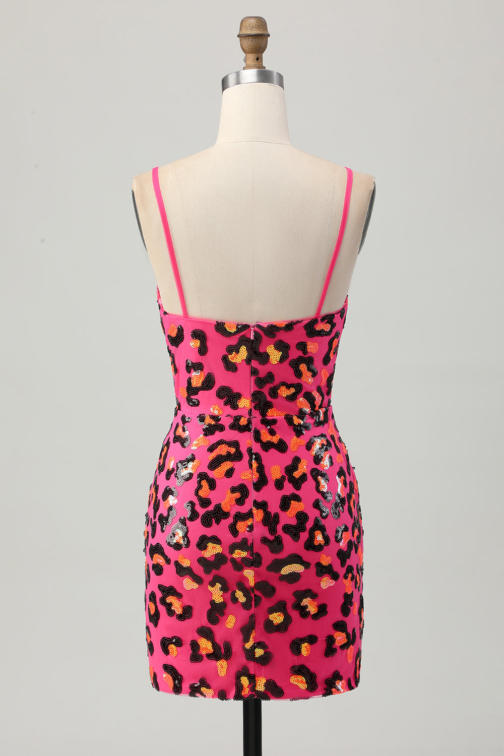 Fuchsia Bodycon Spaghetti Stropper Pailletter Homecoming Kjole med Slids