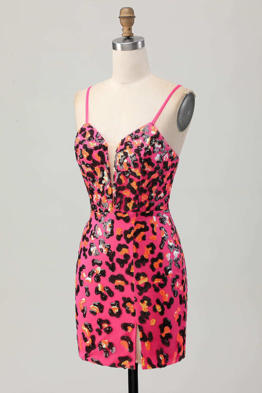 Fuchsia Bodycon Spaghetti Stropper Pailletter Homecoming Kjole med Slids