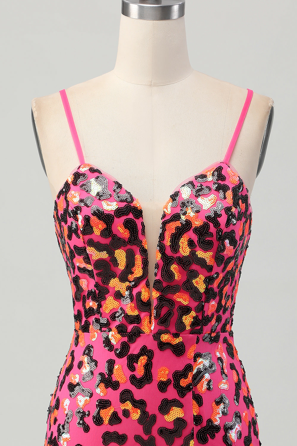 Fuchsia Bodycon Spaghetti Stropper Pailletter Homecoming Kjole med Slids