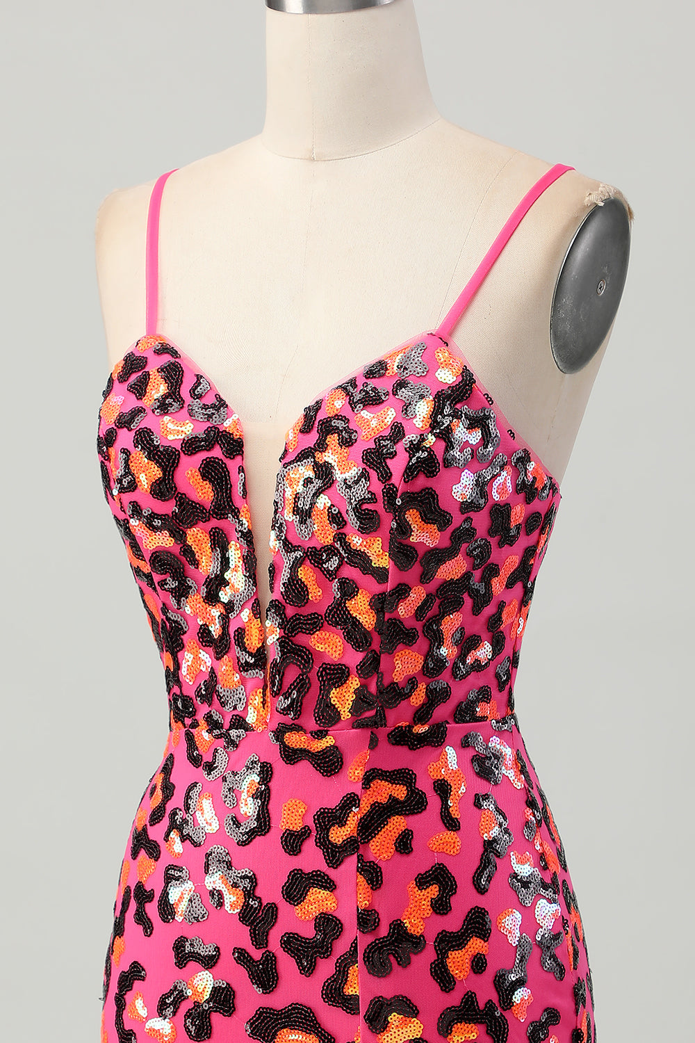 Fuchsia Bodycon Spaghetti Stropper Pailletter Homecoming Kjole med Slids