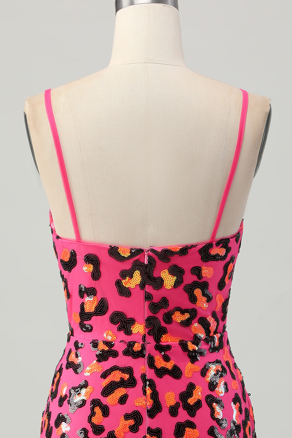 Fuchsia Bodycon Spaghetti Stropper Pailletter Homecoming Kjole med Slids