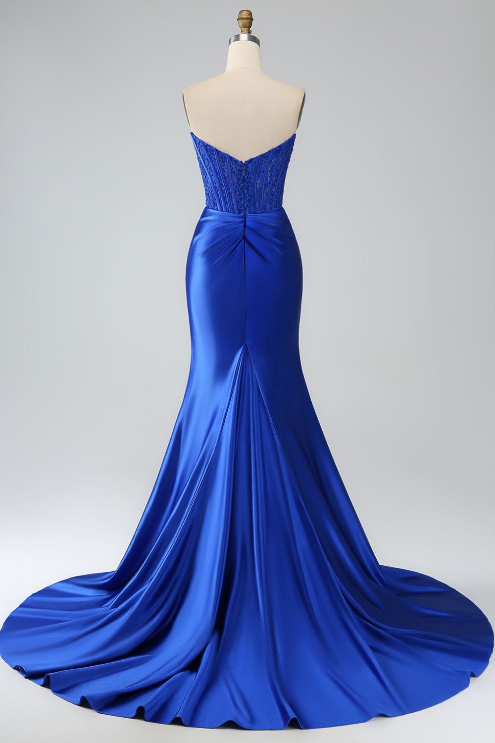 Royal Blue Mermaid Strapless Long Corset Prom Dress med slids