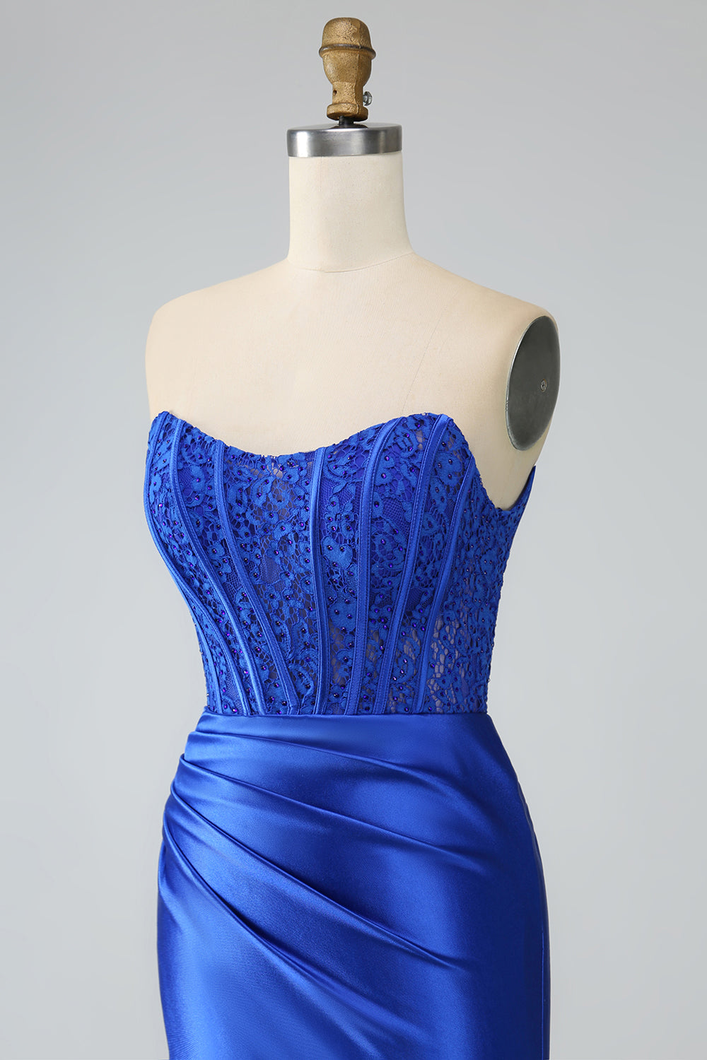 Royal Blue Mermaid Strapless Long Corset Prom Dress med slids