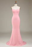 Blush pink havfrue kæreste satin lang brudepigekjole
