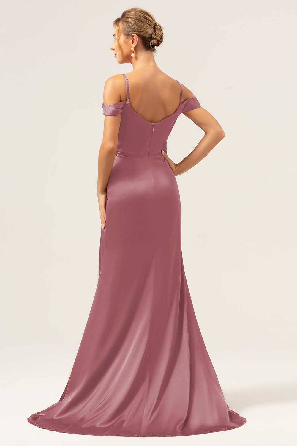 Kaffe Havfrue Kold skulder Ruched Korset Lang brudepigekjole med slids