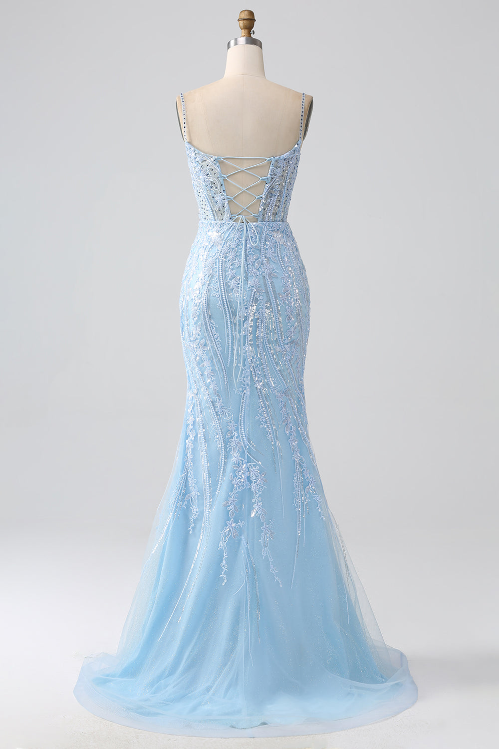 Himmelblå Sparkly Mermaid Corset Prom Dress med pailletter